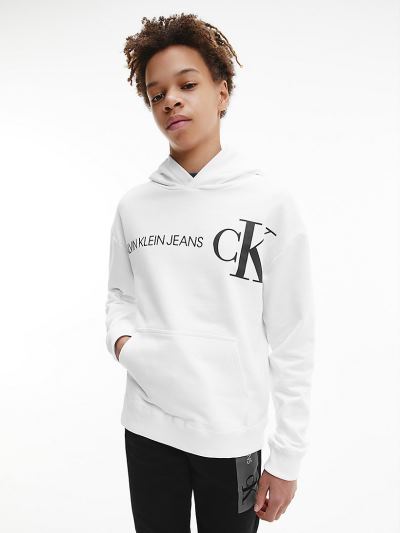 Calvin Klein Ruhák HU890087 | Calvin Klein Organic Cotton Logo Fiu Kapucnis Pulóver Világos Fehér
